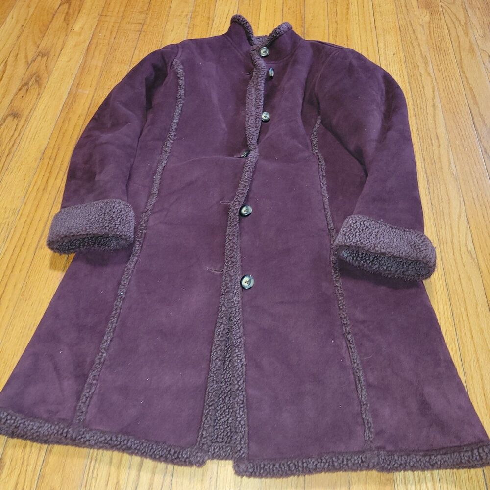 L.L. BEAN FAUX SUEDE FULL LENGTH BUTTON FRONT JACKET WOMENS XS Pet FLEECE LINED